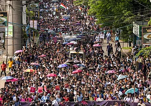 PTI : Junior doctors march towards Swasthya Bhawan during a protest over RG Kar Hospital rape and murder incident, in Kolkata, Tuesday, Sept. 10, 2024